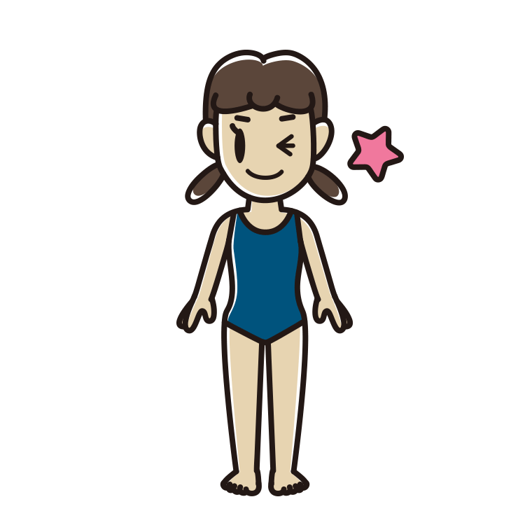 ウインクするスクール水着の女子中学生のイラスト【色あり、背景なし】透過PNG