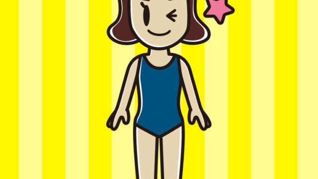 ウインクするスクール水着の女子高校生のイラスト【色、背景あり】PNG