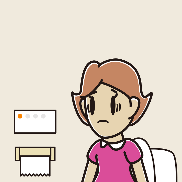トイレで困る女性のイラスト【色、背景あり】PNG