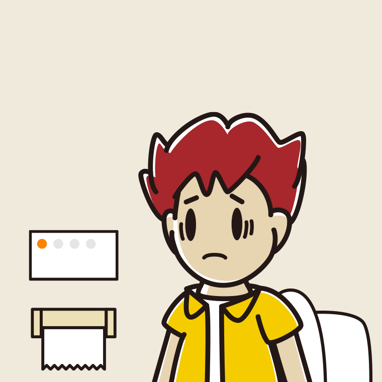 トイレで困る男子大学生のイラスト【色、背景あり】PNG