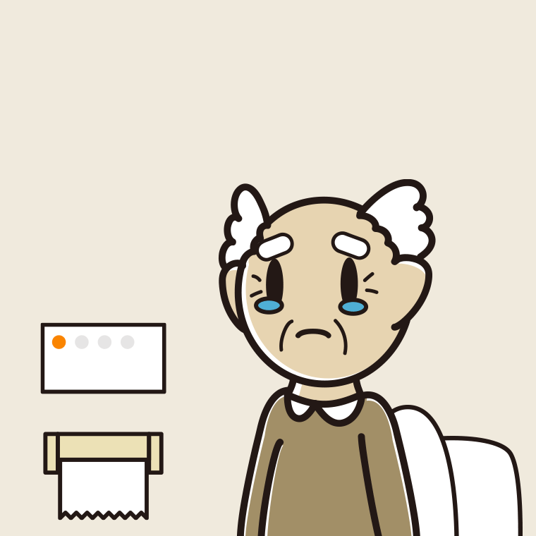 トイレで泣くおじいさんのイラスト【色、背景あり】PNG