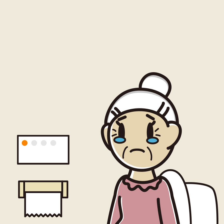 トイレで泣くおばあさんのイラスト【色、背景あり】PNG
