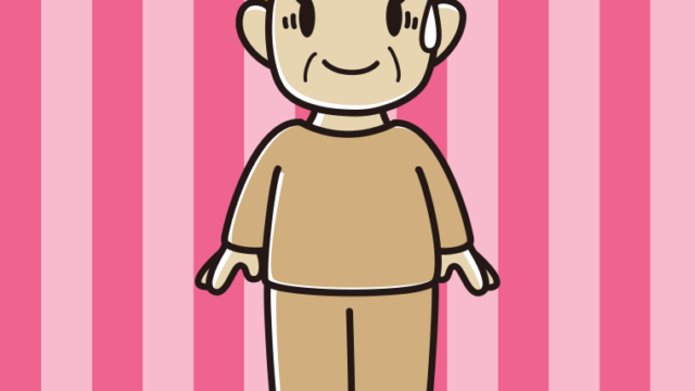 苦笑いする部屋着のおばさんのイラスト【色、背景あり】PNG