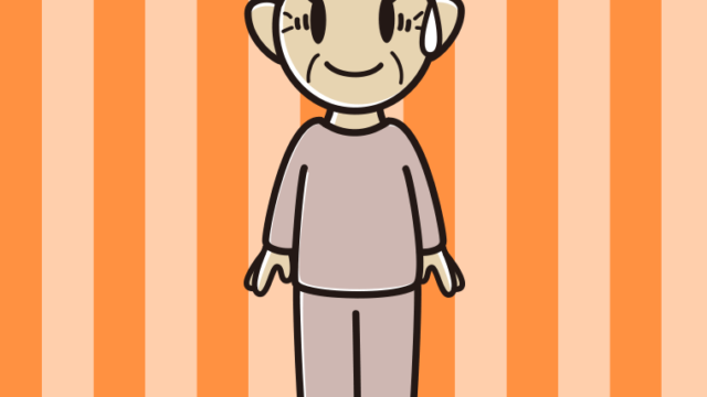 苦笑いする部屋着のおばあさんのイラスト【色、背景あり】PNG