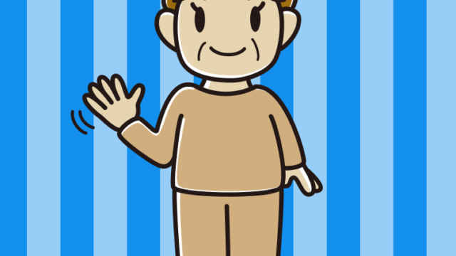 手を振る部屋着のおばさんのイラスト【色、背景あり】PNG