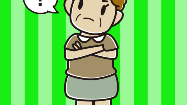 腕組みして考えるおばさんのイラスト【色、背景あり】PNG