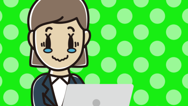 パソコン使用中にジーンとする女性会社員のイラスト【色、背景あり】PNG