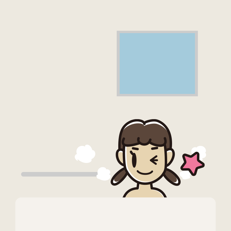 お風呂でウインクする女子中学生のイラスト【色、背景あり】PNG
