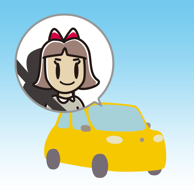 車に乗る小学生女子のイラスト【色、背景あり】PNG