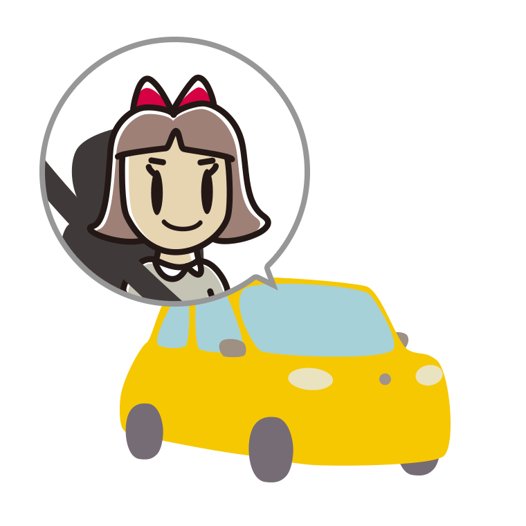 車に乗る小学生女子のイラスト【色あり、背景なし】透過PNG