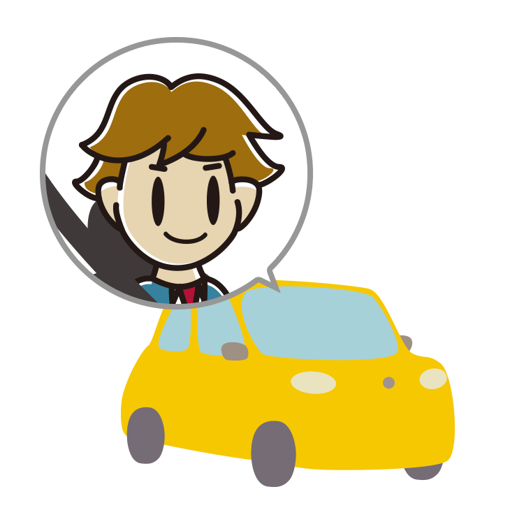 車に乗る男子高校生のイラスト【色あり、背景なし】透過PNG