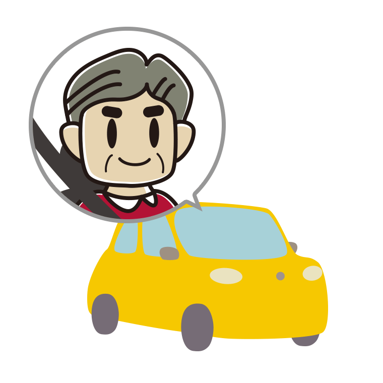 車に乗るおじさんのイラスト【色あり、背景なし】透過PNG