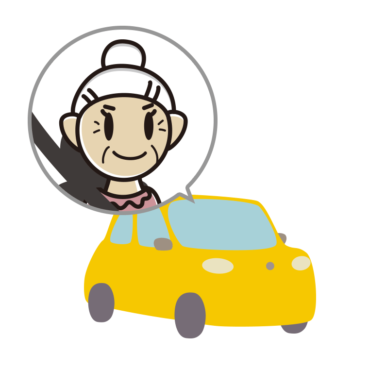 車に乗るおばあさんのイラスト【色あり、背景なし】透過PNG