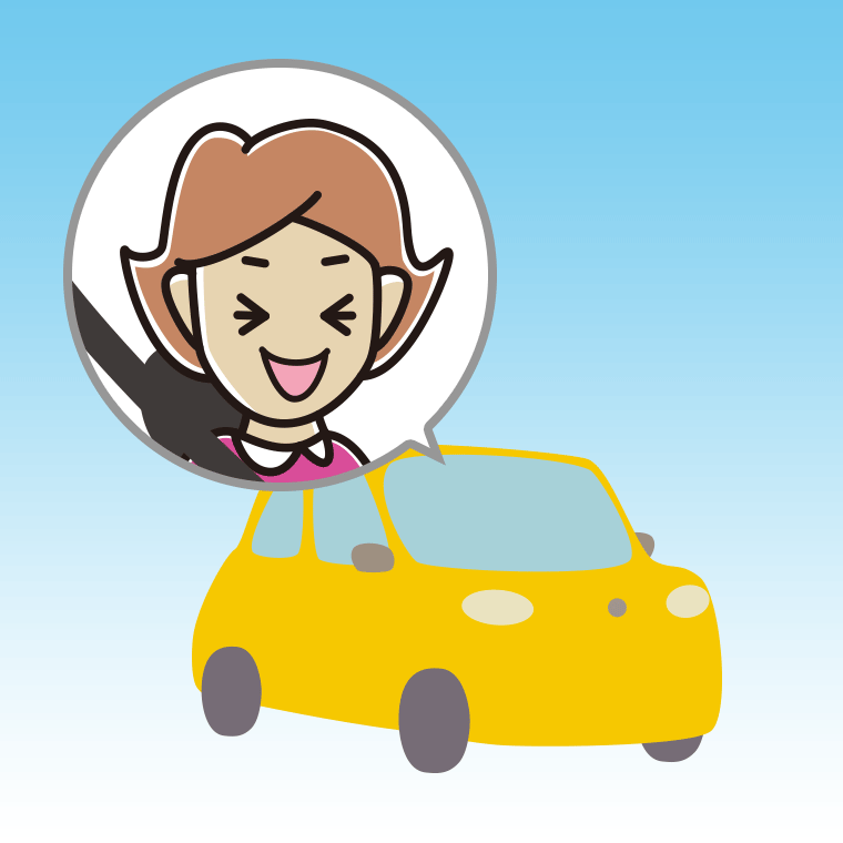 車で笑う女性のイラスト【色、背景あり】PNG