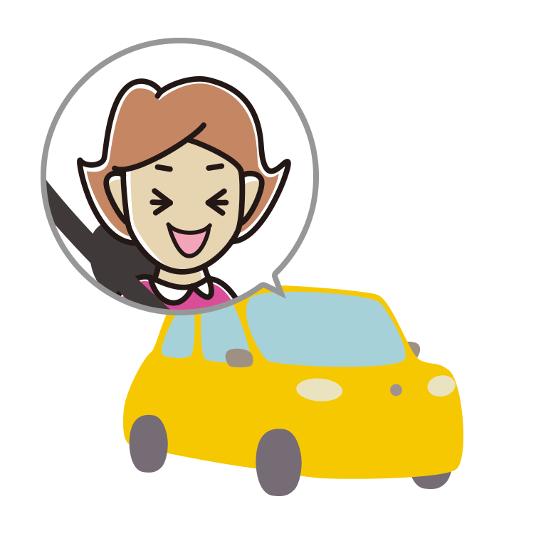 車で笑う女性のイラスト【色あり、背景なし】透過PNG
