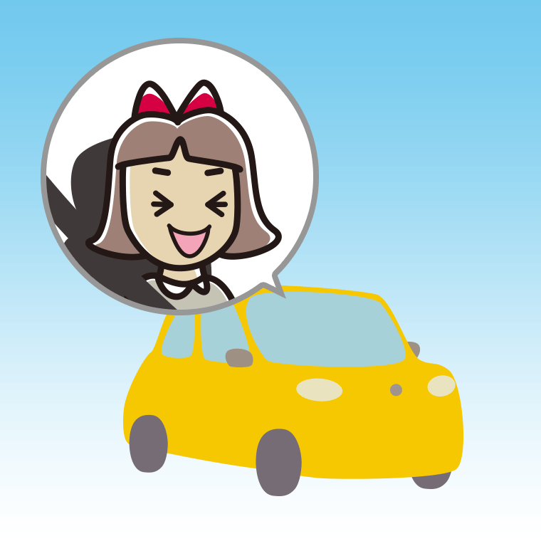 車で笑う小学生女子のイラスト【色、背景あり】PNG