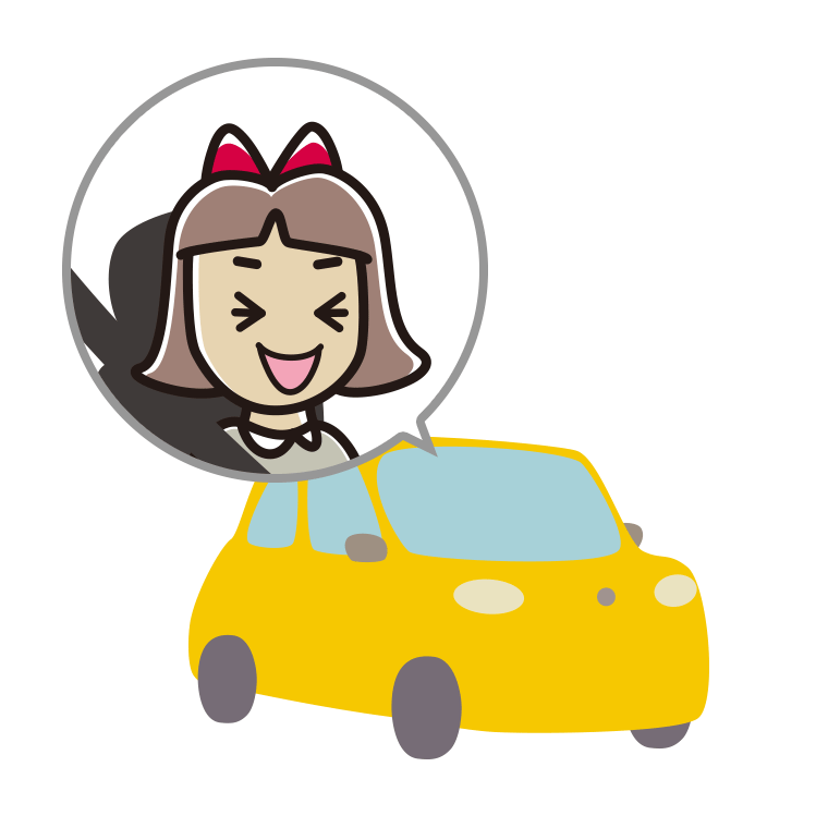 車で笑う小学生女子のイラスト【色あり、背景なし】透過PNG