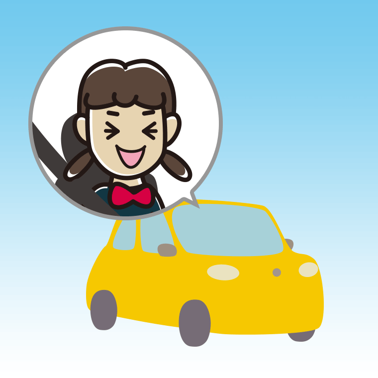 車で笑う女子中学生のイラスト【色、背景あり】PNG