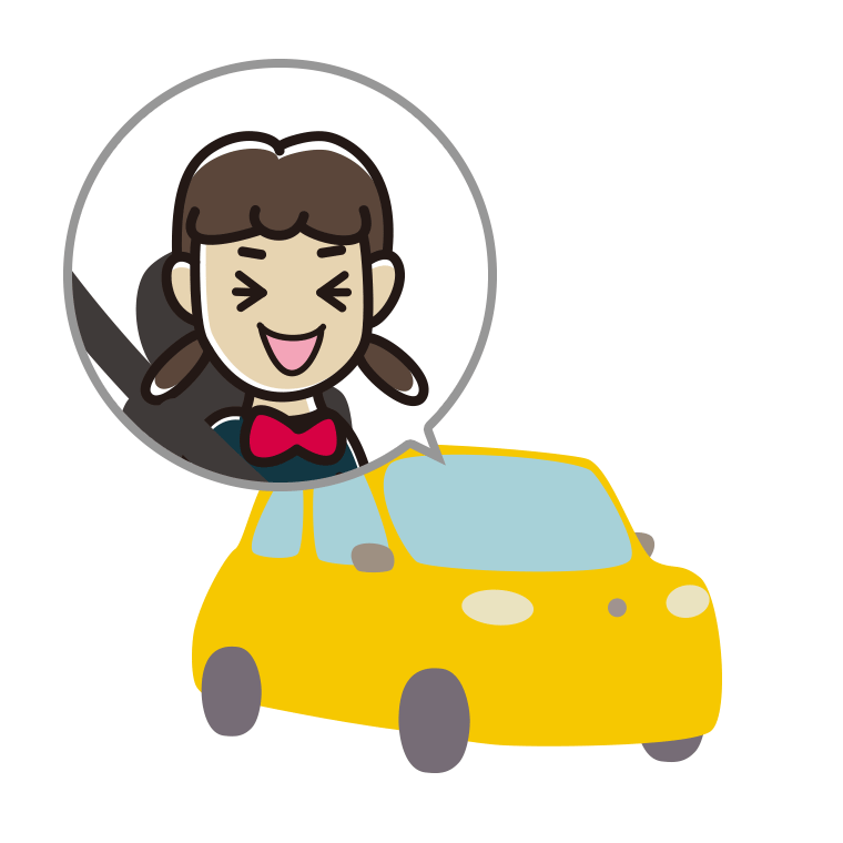 車で笑う女子中学生のイラスト【色あり、背景なし】透過PNG