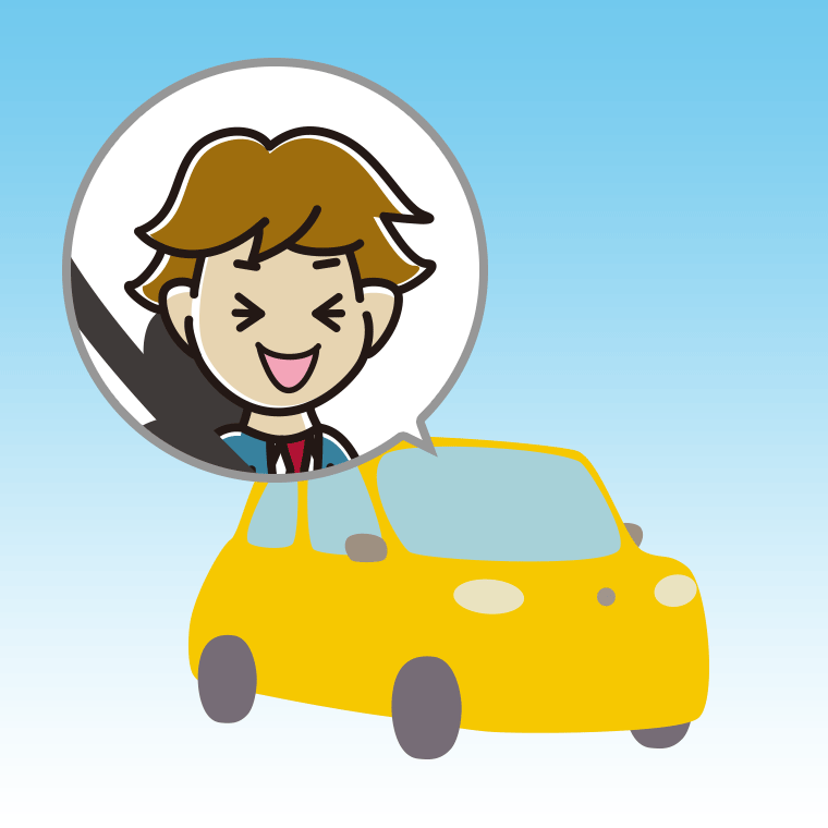 車で笑う男子高校生のイラスト【色、背景あり】PNG