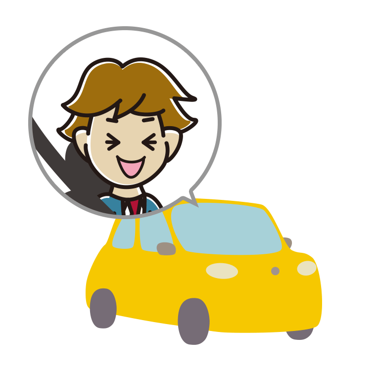 車で笑う男子高校生のイラスト【色あり、背景なし】透過PNG