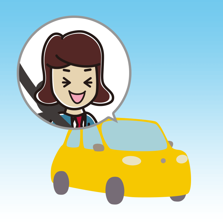 車で笑う女子高校生のイラスト【色、背景あり】PNG