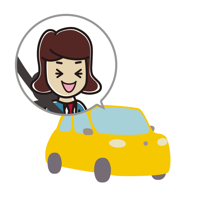 車で笑う女子高校生のイラスト【色あり、背景なし】透過PNG
