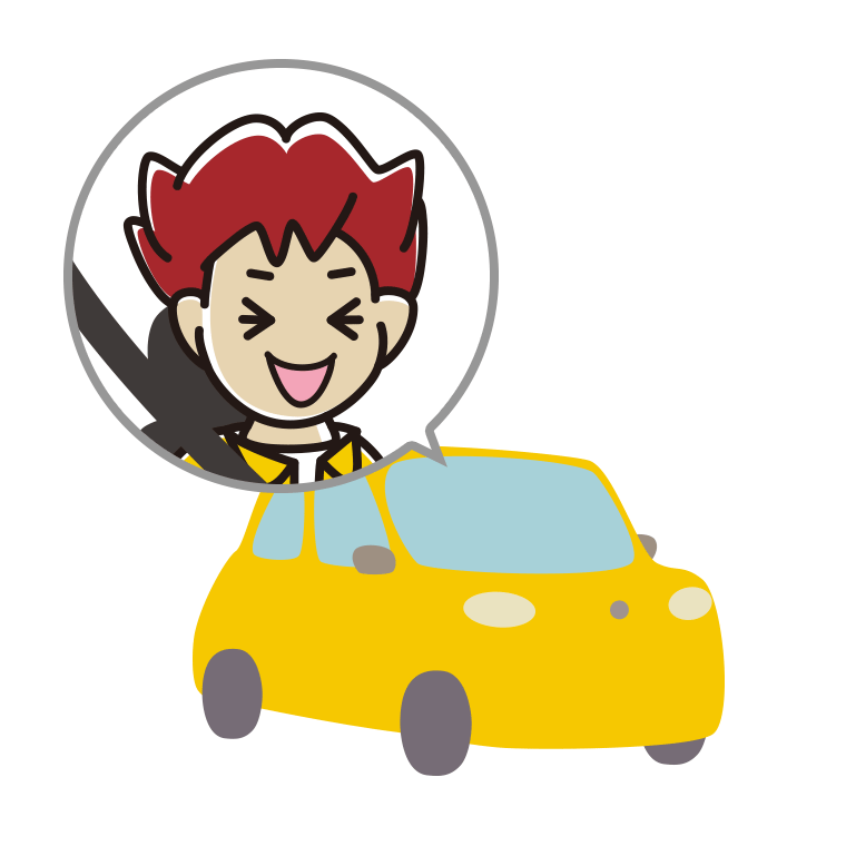 車で笑う男子大学生のイラスト【色あり、背景なし】透過PNG