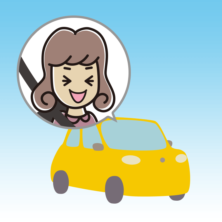車で笑う女子大学生のイラスト【色、背景あり】PNG