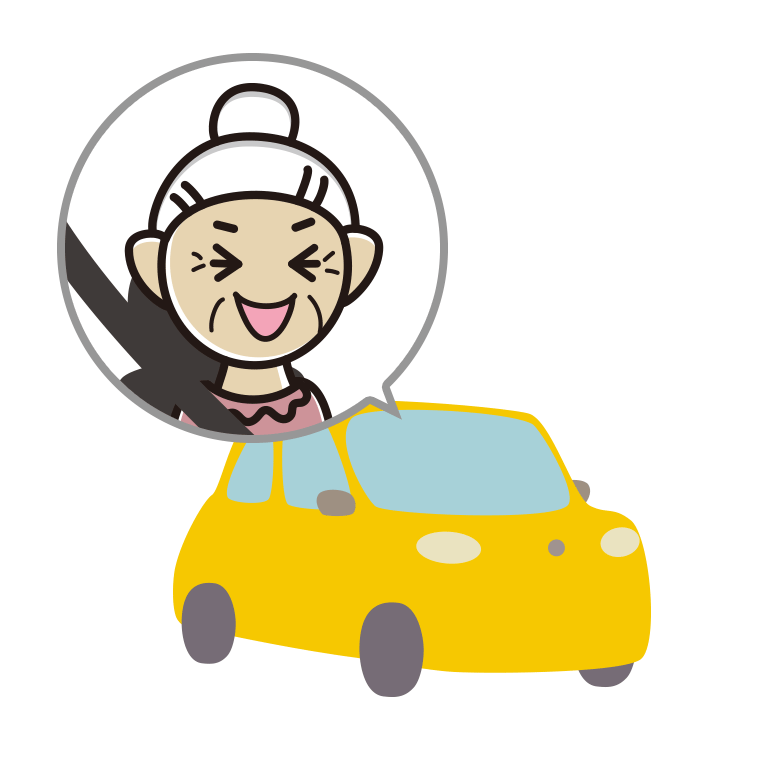 車で笑うおばあさんのイラスト【色あり、背景なし】透過PNG