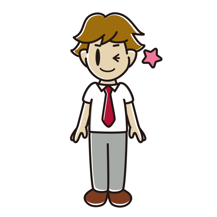 ウインクする男子高校生（夏服）のイラスト【色あり、背景なし】透過PNG