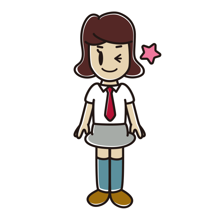 ウインクする女子高校生（夏服）のイラスト【色あり、背景なし】透過PNG