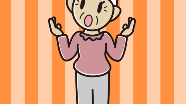 考えながら話すおばあさんのイラスト【色、背景あり】PNG