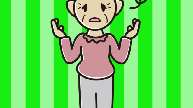 ぼーっとしながら話すおばあさんのイラスト【色、背景あり】PNG