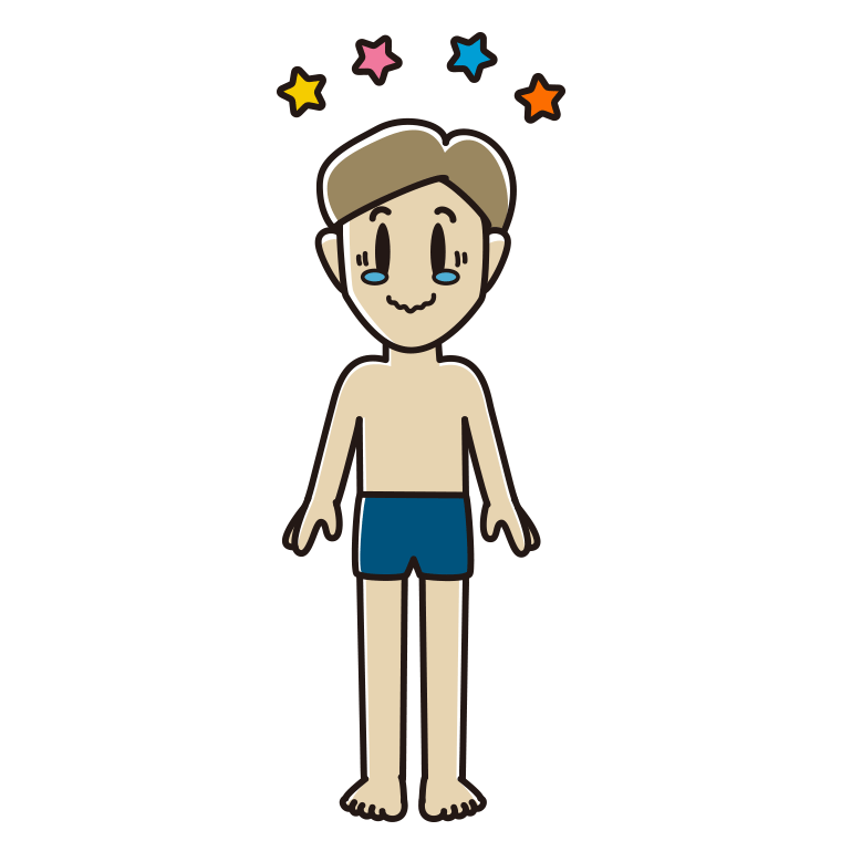 ジーンとするスクール水着の男性のイラスト【色あり、背景なし】透過PNG