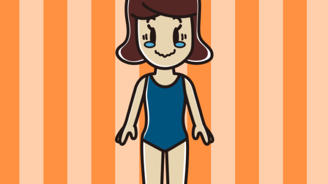 ジーンとするスクール水着の女子高校生のイラスト【色、背景あり】PNG