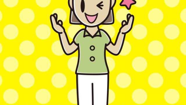 ウインクしながら話す女性会社員（クールビズ）のイラスト【色、背景あり】PNG