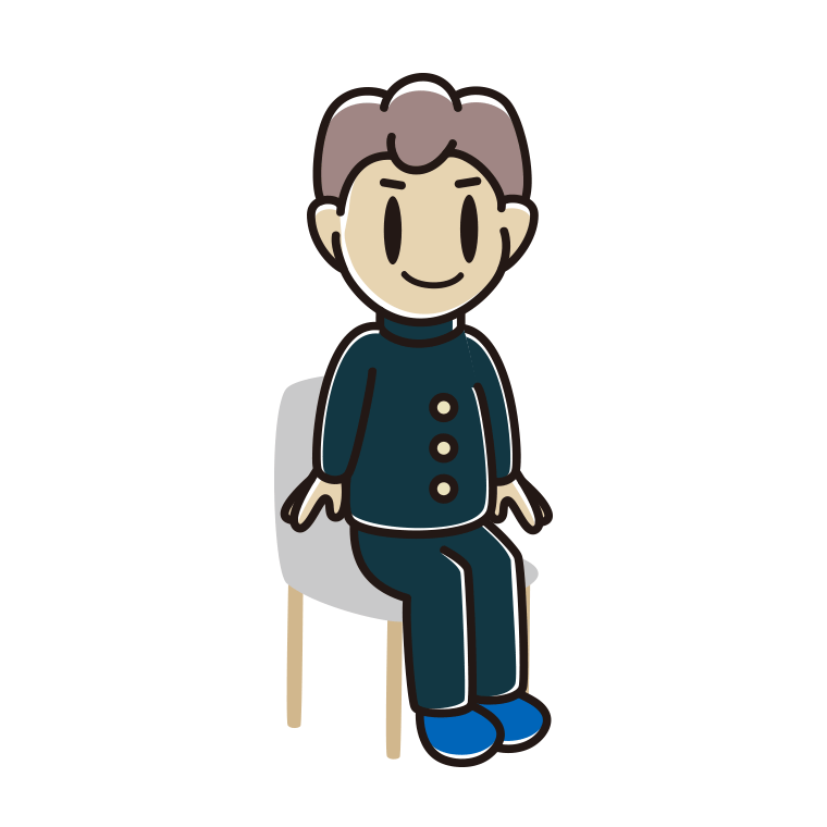 椅子に座る男子中学生のイラスト【色あり、背景なし】透過PNG