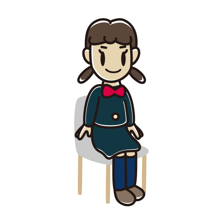 椅子に座る女子中学生のイラスト【色あり、背景なし】透過PNG