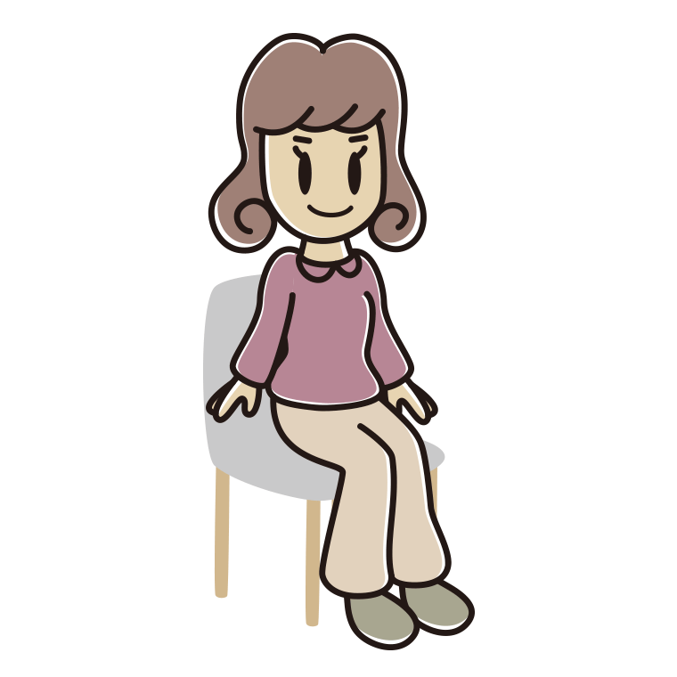椅子に座る女子大学生のイラスト【色あり、背景なし】透過PNG