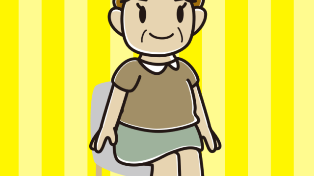 椅子に座るおばさんのイラスト【色、背景あり】PNG