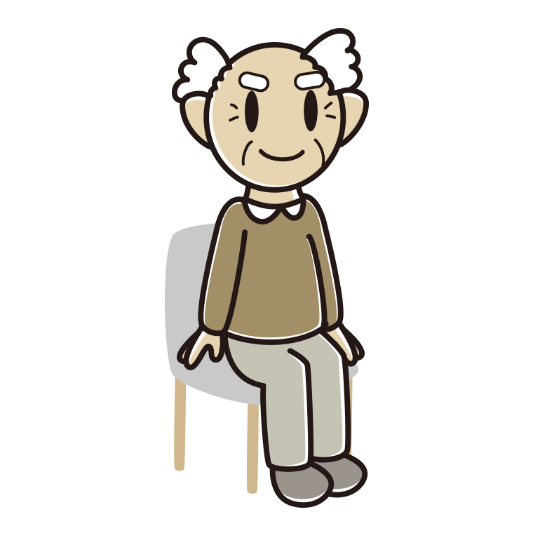 椅子に座るおじいさんのイラスト【色あり、背景なし】透過PNG