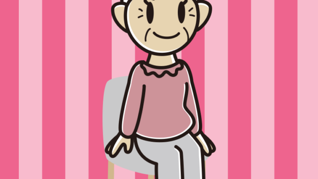 椅子に座るおばあさんのイラスト【色、背景あり】PNG