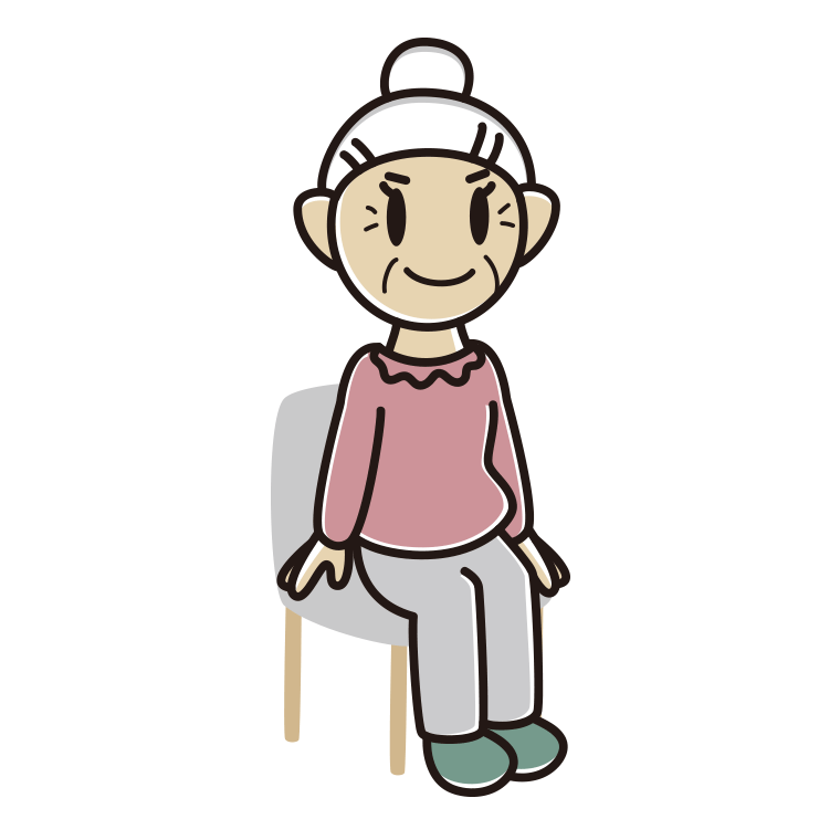 椅子に座るおばあさんのイラスト【色あり、背景なし】透過PNG