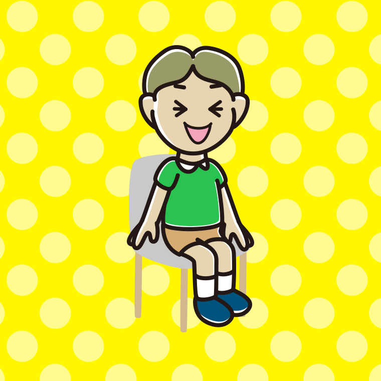 椅子で笑う小学生男子のイラスト【色、背景あり】PNG