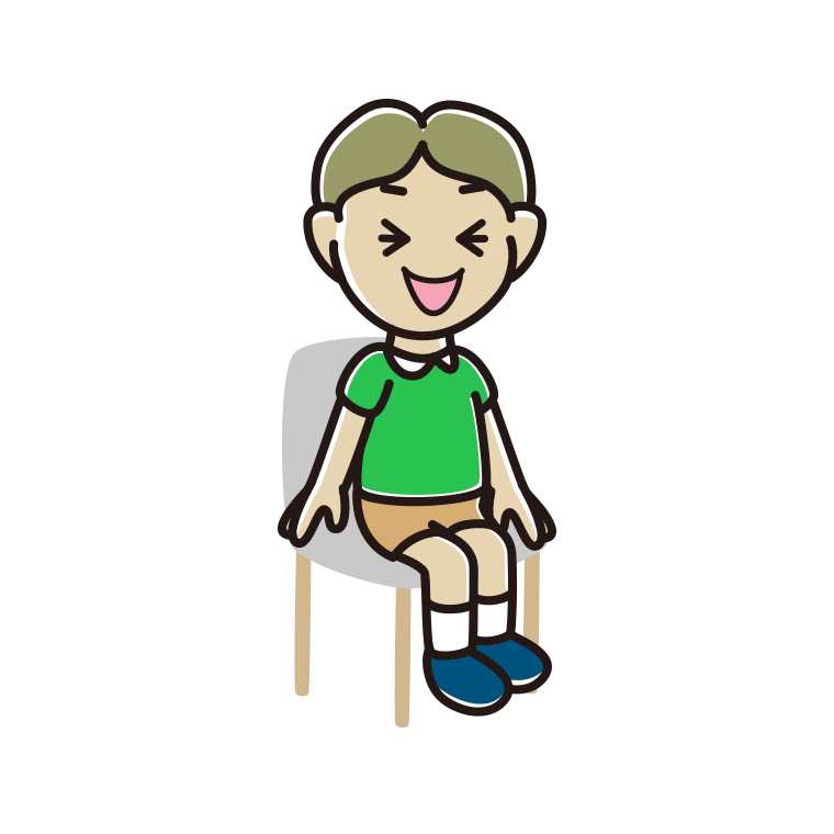 椅子で笑う小学生男子のイラスト【色あり、背景なし】透過PNG
