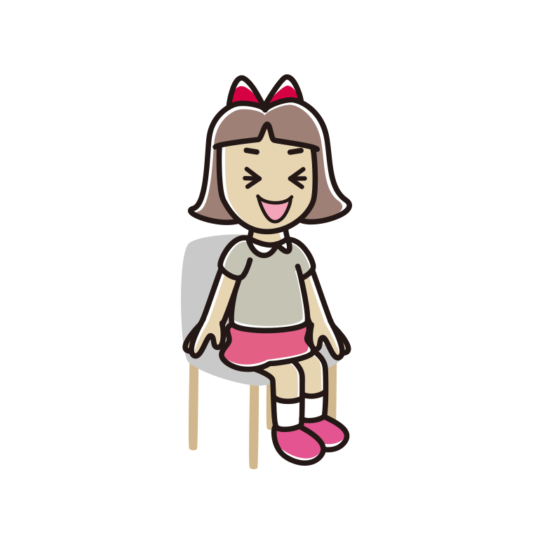 椅子で笑う小学生女子のイラスト【色あり、背景なし】透過PNG