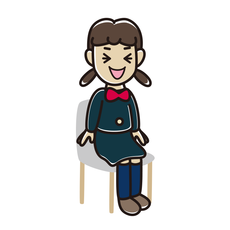 椅子で笑う女子中学生のイラスト【色あり、背景なし】透過PNG