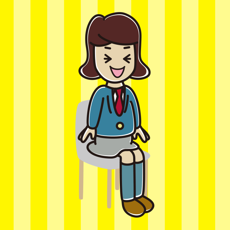 椅子で笑う女子高校生のイラスト【色、背景あり】PNG