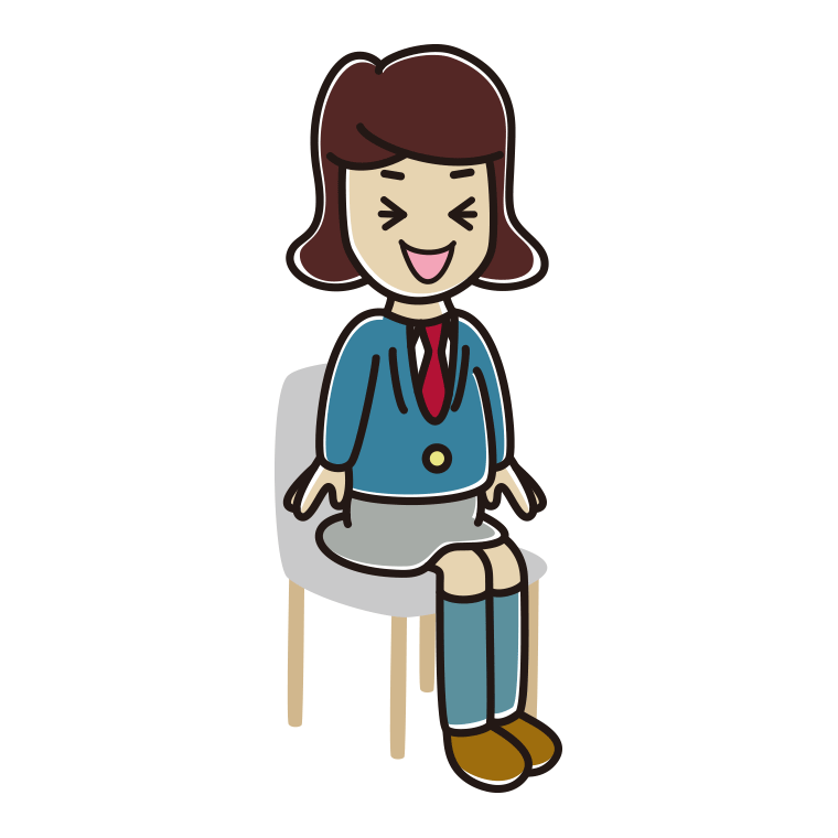 椅子で笑う女子高校生のイラスト【色あり、背景なし】透過PNG